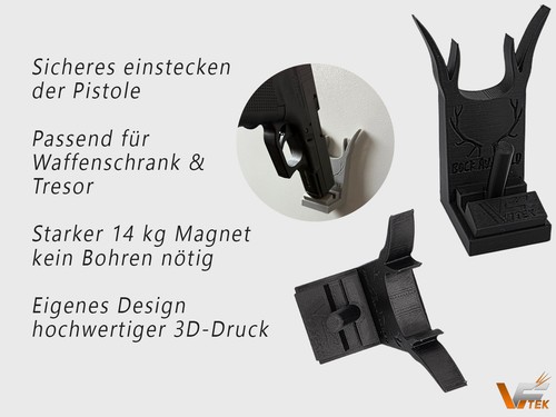 Kurzwaffenhalter Waffenschrank Jäger Pistole 9mm Glock Sicher Magnet 3D Druck