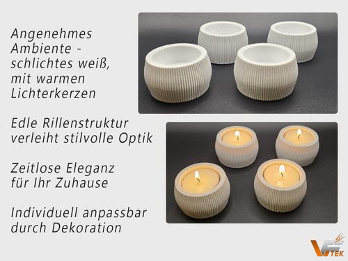 4 Teelichthalter Deko Set Kerzen Tischdeko Teelicht Modernes Design 3D - Druck