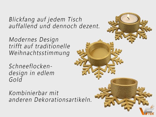 2 Teelichthalter Deko Set Kerzen Tischdeko Teelicht Schneeflocke Stern 3D  Druck
